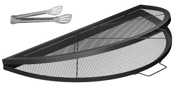 VEVOR fire pit cooking grill with dual-layered mesh design and metal tongs on a white background.
