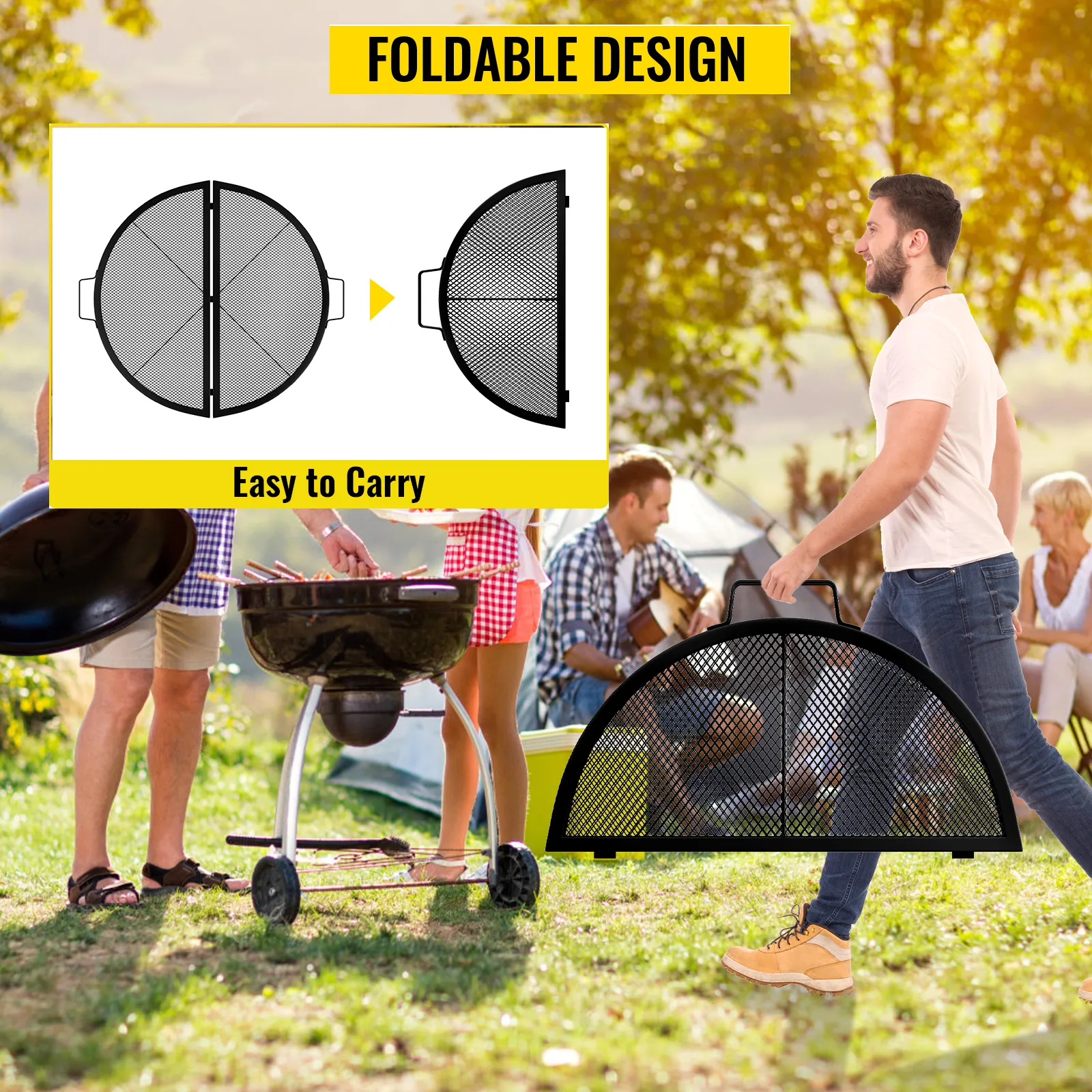 foldable VEVOR fire pit cooking grill, easy to carry, perfect for outdoor gatherings and barbecue.