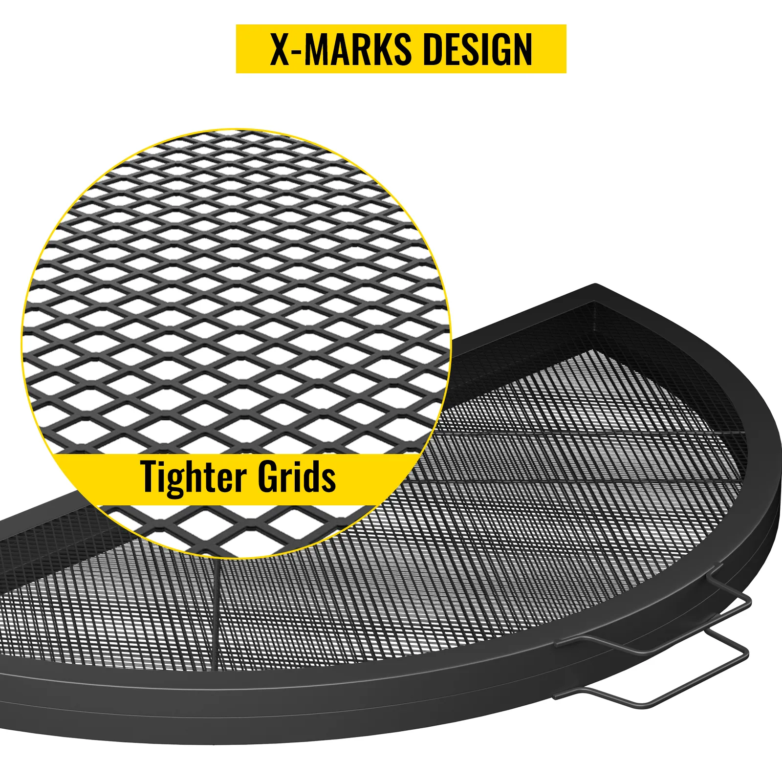 VEVOR fire pit cooking grill with x-marks design and tighter grids for durability and efficiency.