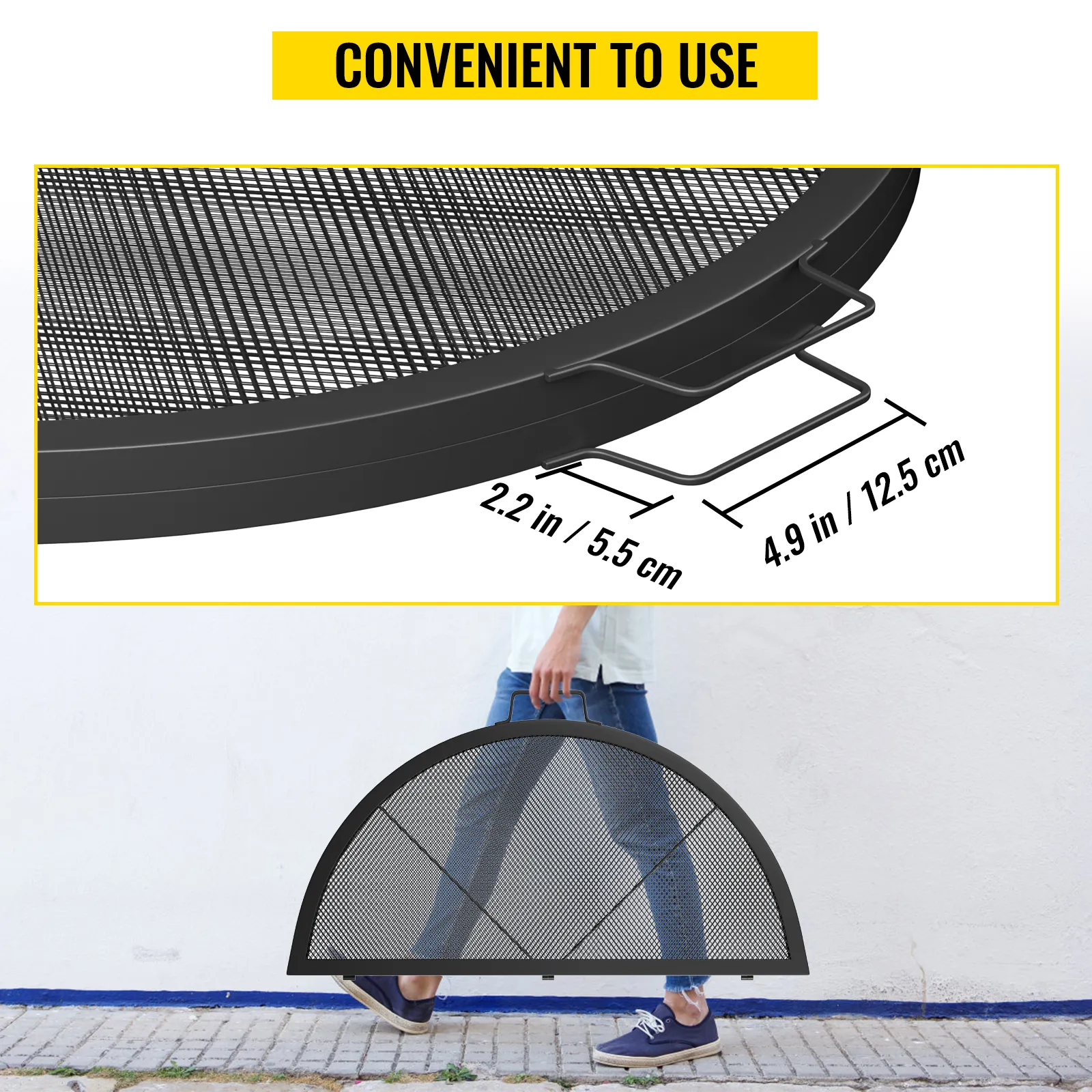 convenient handle design of the VEVOR fire pit cooking grill, making it easy to carry and use.