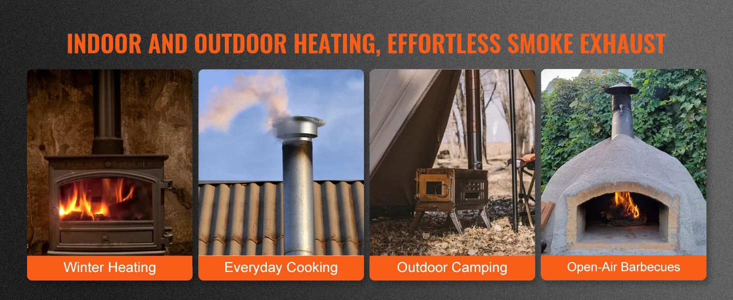 indoor and outdoor heating with VEVOR chimney cap: winter heating, daily cooking, camping, barbecues.