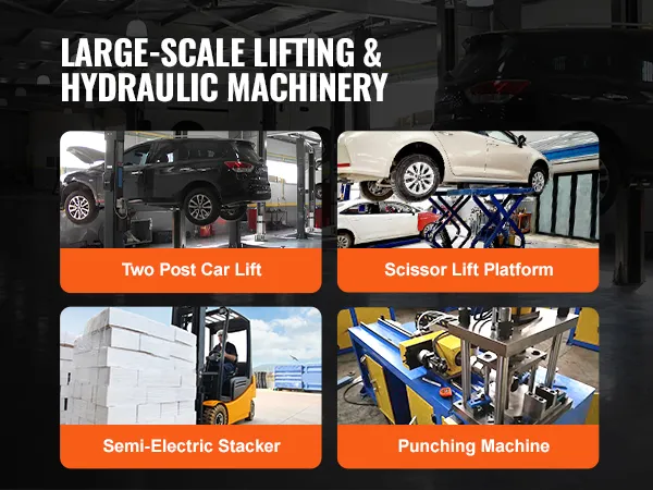 advertentie voor grootschalige hefwerktuigen met tweekoloms autolift, schaarliftplatform, semi-elektrische stapelaar