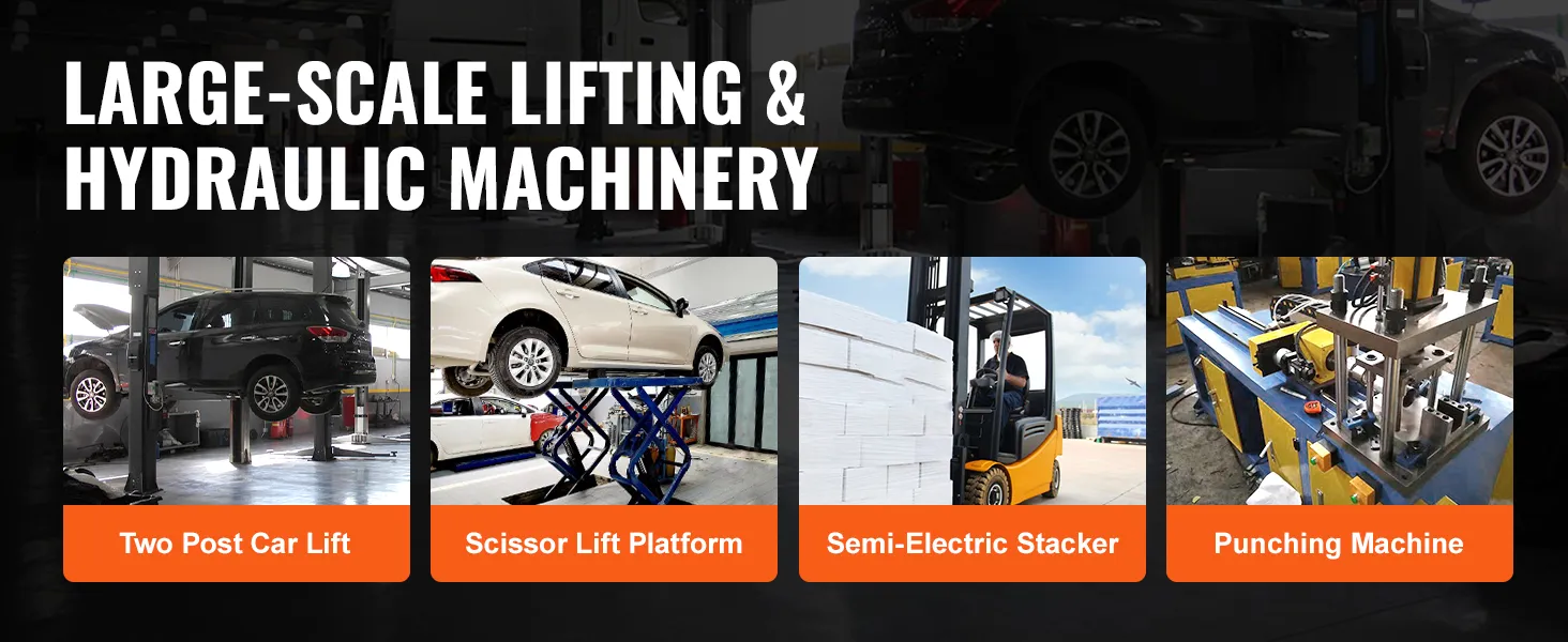 advertentie voor grootschalige hefwerktuigen met tweekoloms autolift, schaarliftplatform, semi-elektrische stapelaar