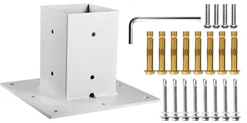 Base de poste VEVOR con tornillos, anclajes y llave Allen.
