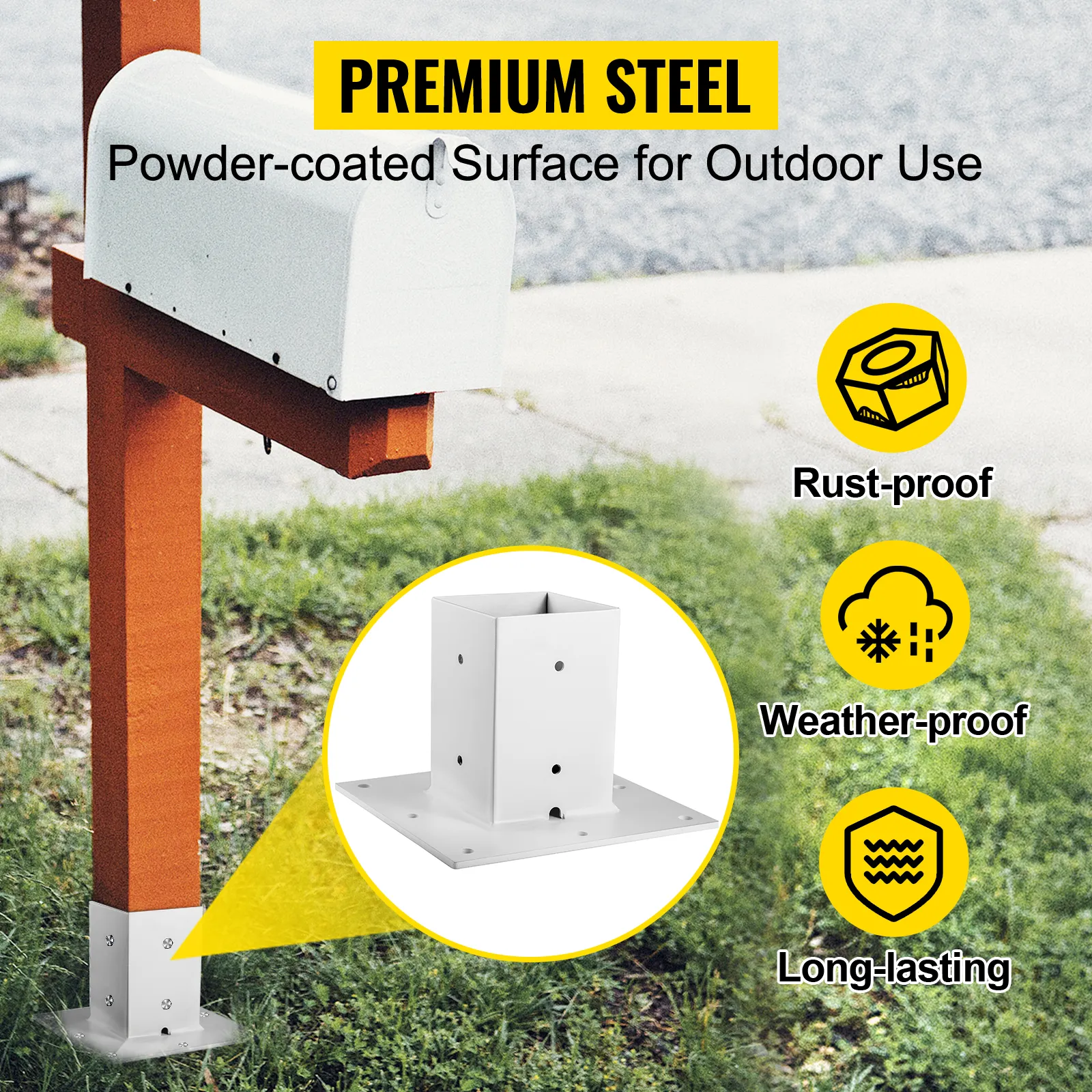 Base de poste VEVOR de acero de primera calidad para buzones de exterior, resistente a la oxidación, a la intemperie y de larga duración.