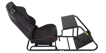 Soporte para volante de carreras VEVOR con asiento negro, costuras rojas y marco ajustable.