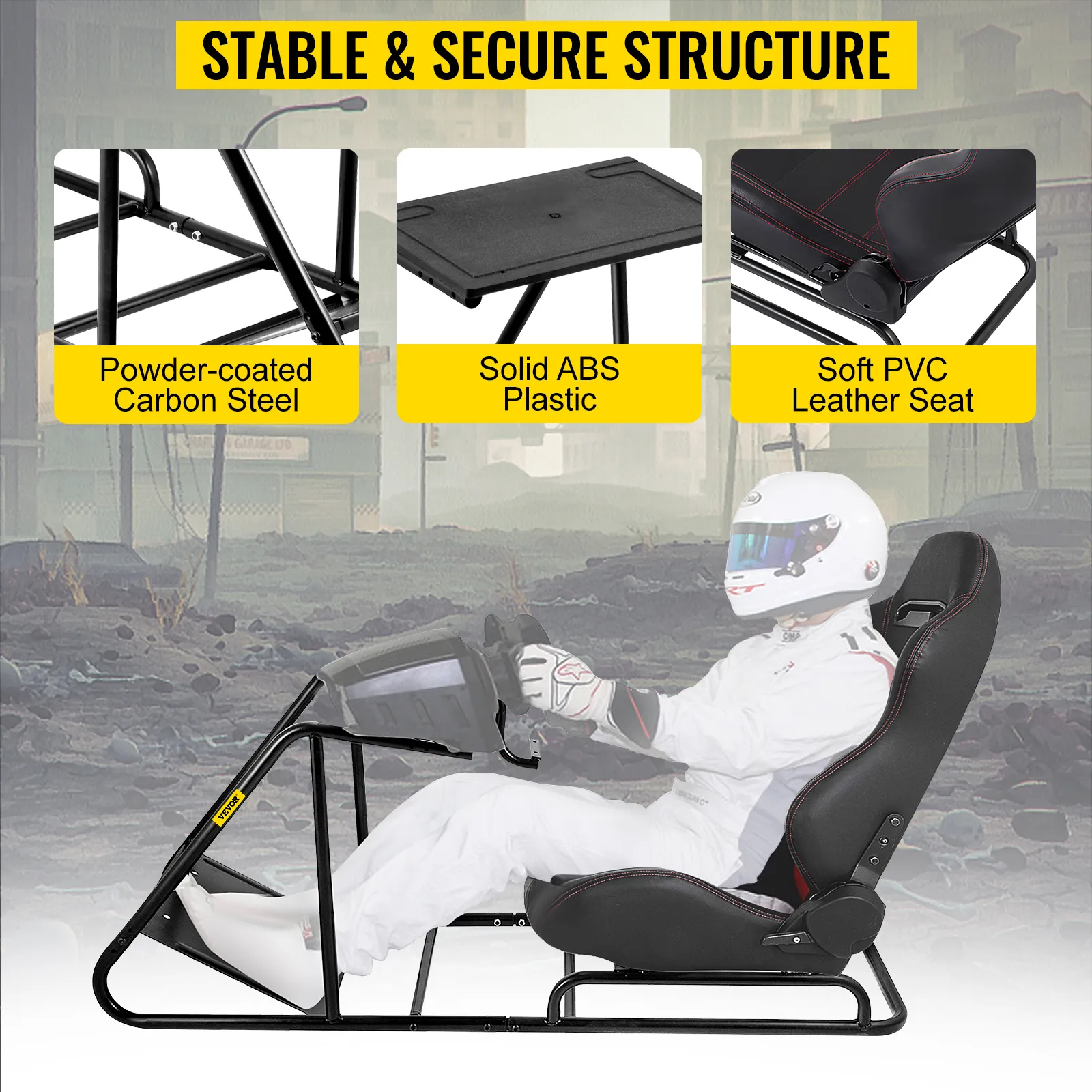 Soporte para volante de carreras VEVOR con bandeja de plástico ABS y asiento de cuero de PVC suave.