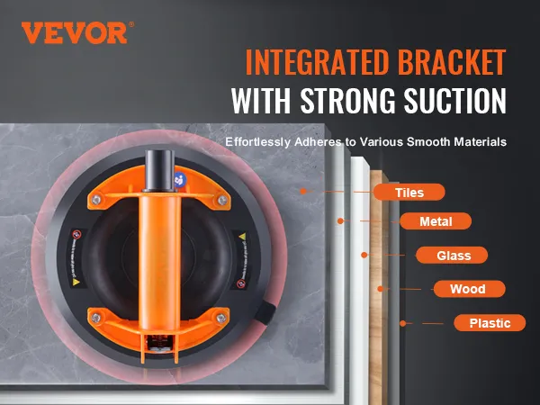 VEVOR glass suction cup, integrated bracket with strong suction for tiles, metal, glass, wood, and plastic.