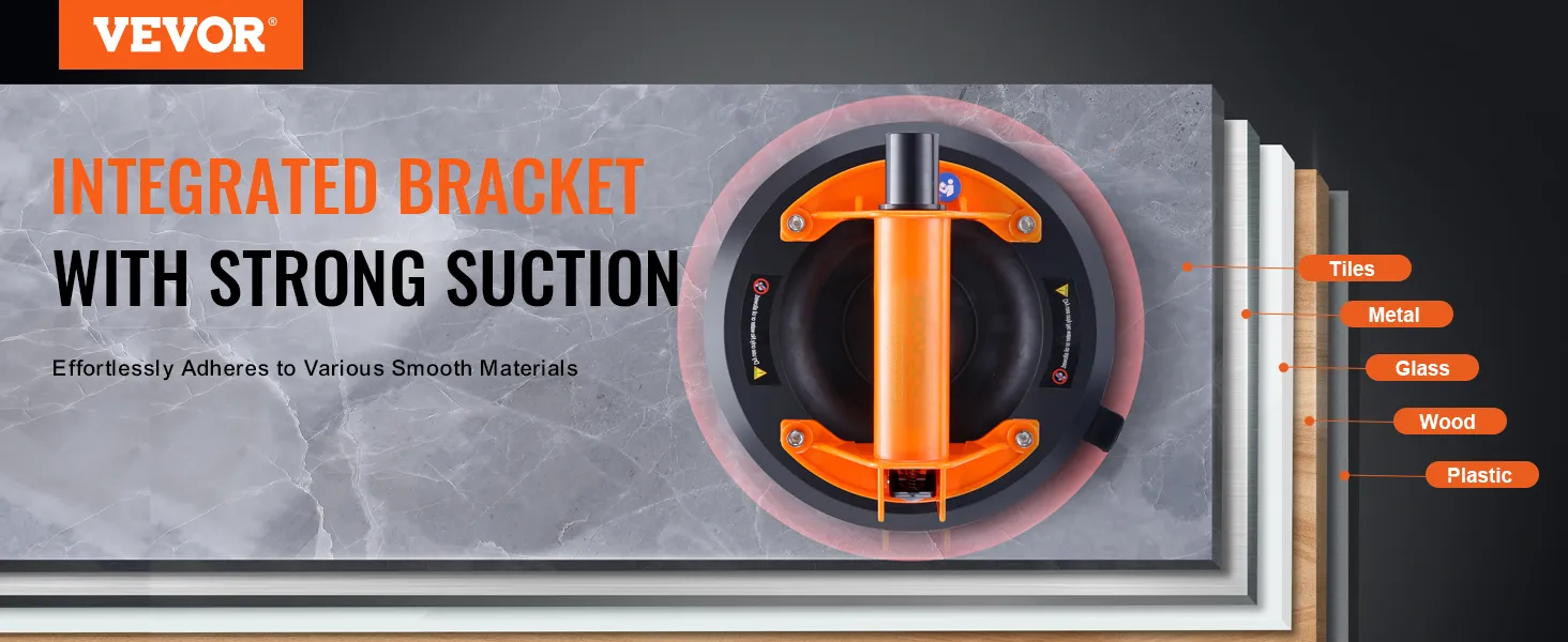 VEVOR glass suction cup, integrated bracket with strong suction for tiles, metal, glass, wood, and plastic.