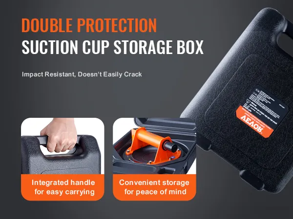 double protection VEVOR glass suction cup storage box with handle for easy carrying and secure storage.