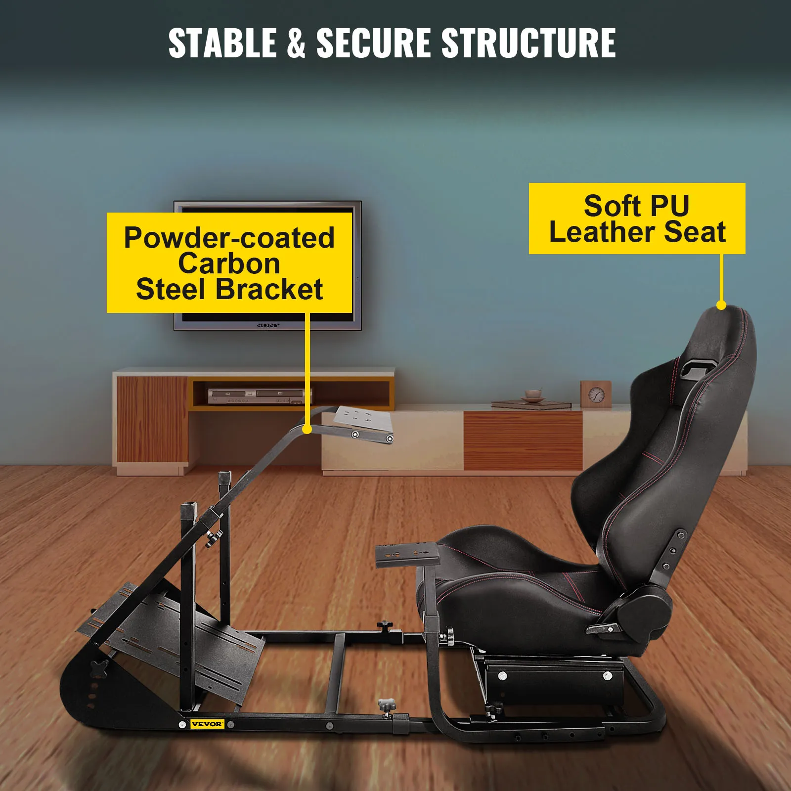 Simulador de carreras VEVOR con soporte de acero al carbono con recubrimiento en polvo y asiento de cuero PU suave.