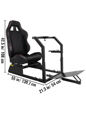 Simulador de carreras VEVOR con asiento, marco ajustable y plataforma de pedales.