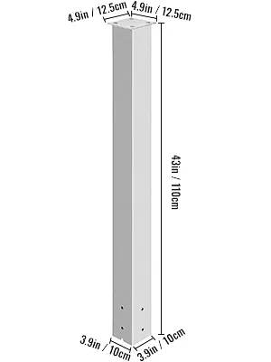 VEVOR mailbox post, 43in tall, square base 3.9in, top 4.9in, metal construction