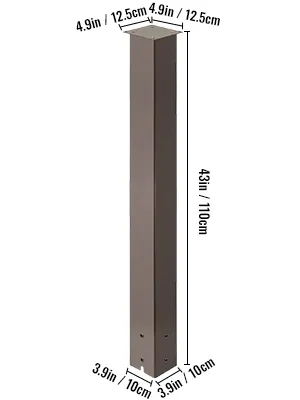 VEVOR mailbox post in brown, 43in tall, with 4.9in top and 3.9in base.