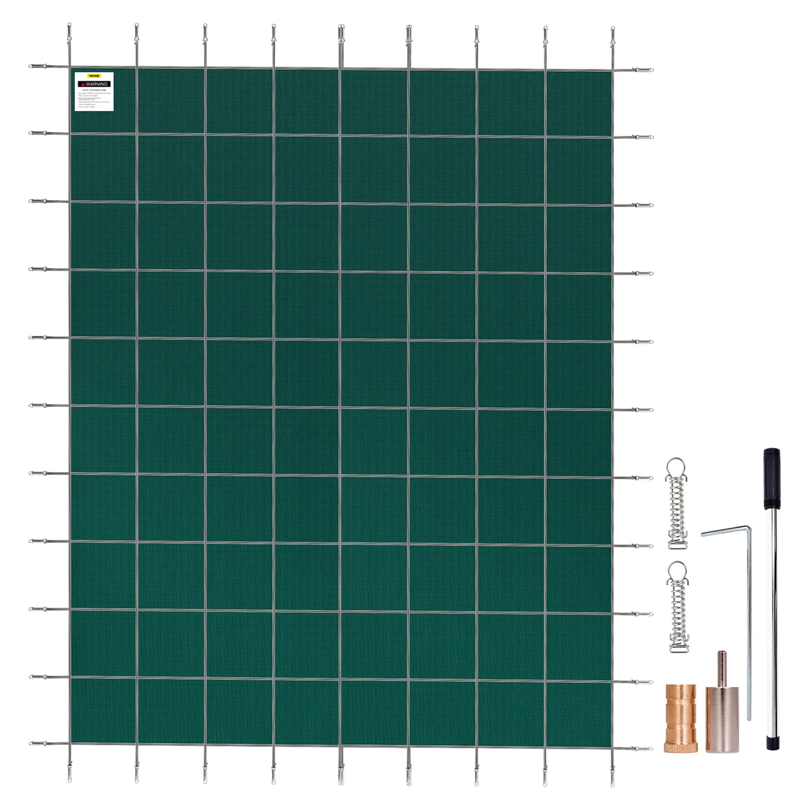 VEVOR pool safety cover with hardware on white background. green safety net.