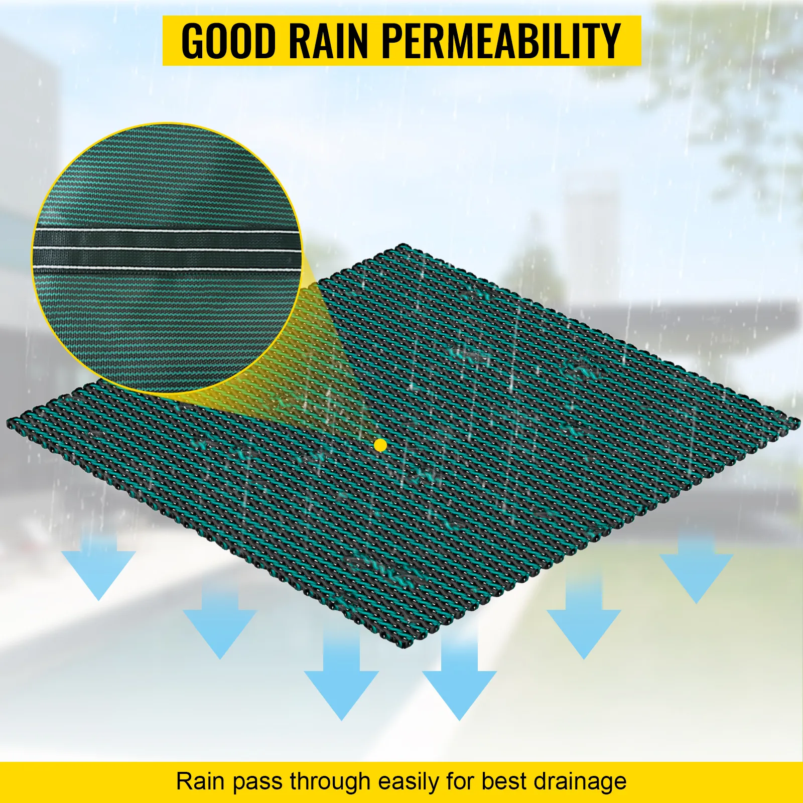 VEVOR pool safety cover with rain permeability for optimal drainage.