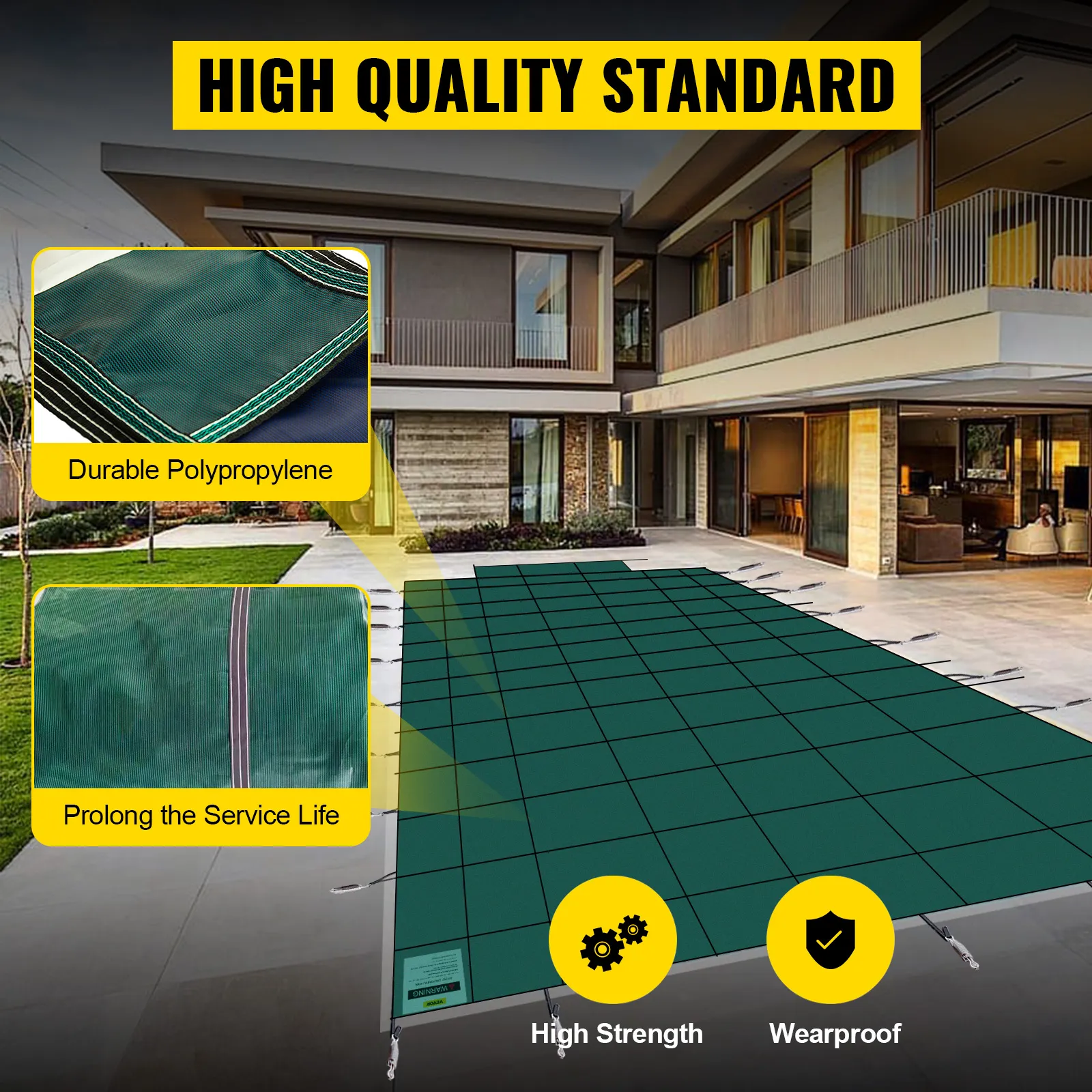 high-quality VEVOR pool safety cover with durable polypropylene, high strength, and wearproof.
