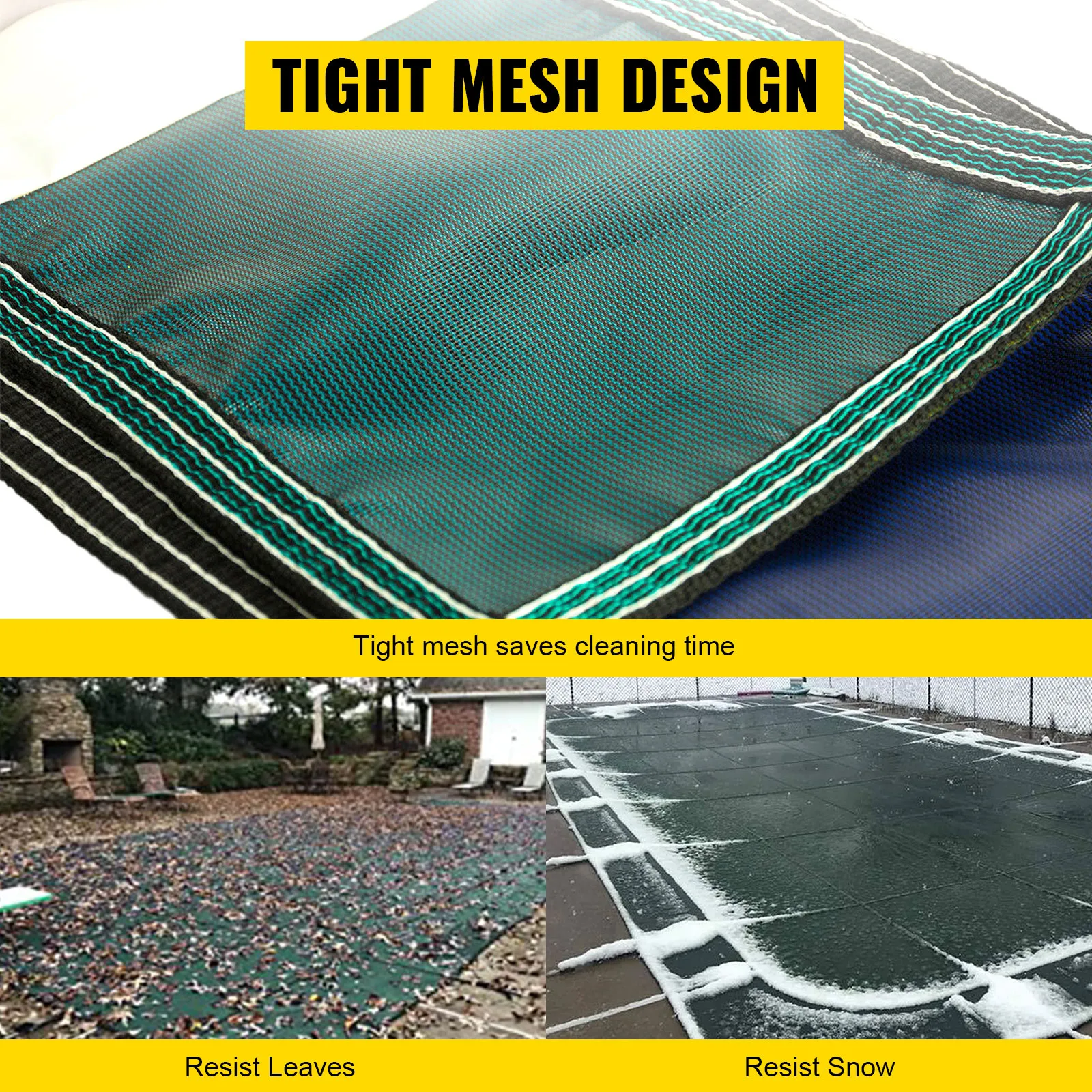 tight mesh VEVOR pool safety cover resists leaves and snow, saves cleaning time.