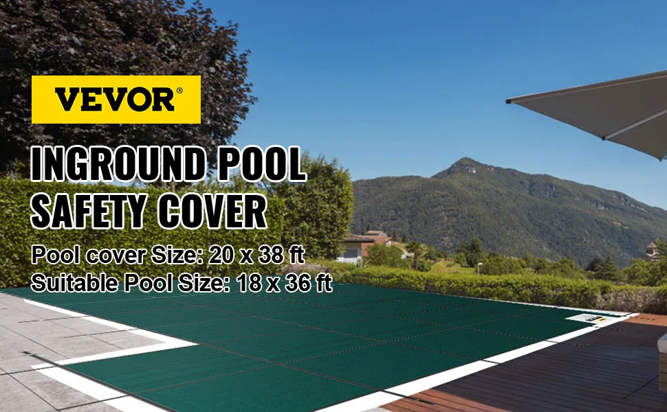 Cubierta de seguridad para piscina enterrada VEVOR con montañas, tamaño de cubierta de piscina 20x38 pies, tamaño de piscina adecuado 18x36 pies.