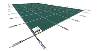Cubierta de seguridad para piscina VEVOR verde con bordes reforzados y resortes de tensión metálicos fijados de forma segura.