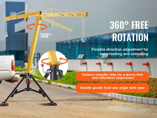 Hydraulischer Pickup-Truck-Kran von VEVOR mit 360°-Drehung für einfaches Be- und Entladen in Gebäudenähe.