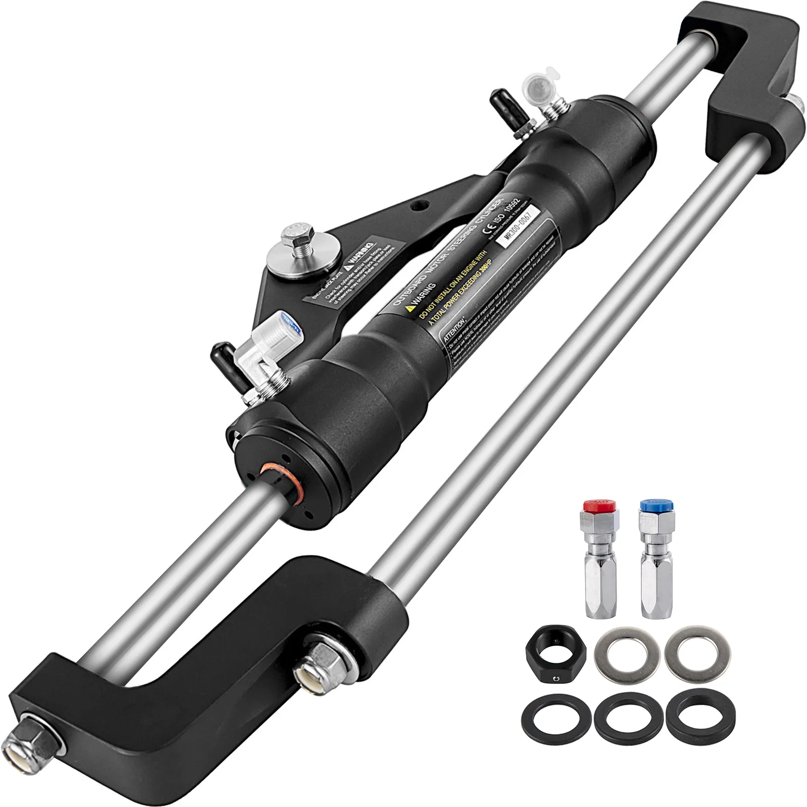 VEVOR hydraulic steering cylinder with mounting brackets, bolts, and connectors.