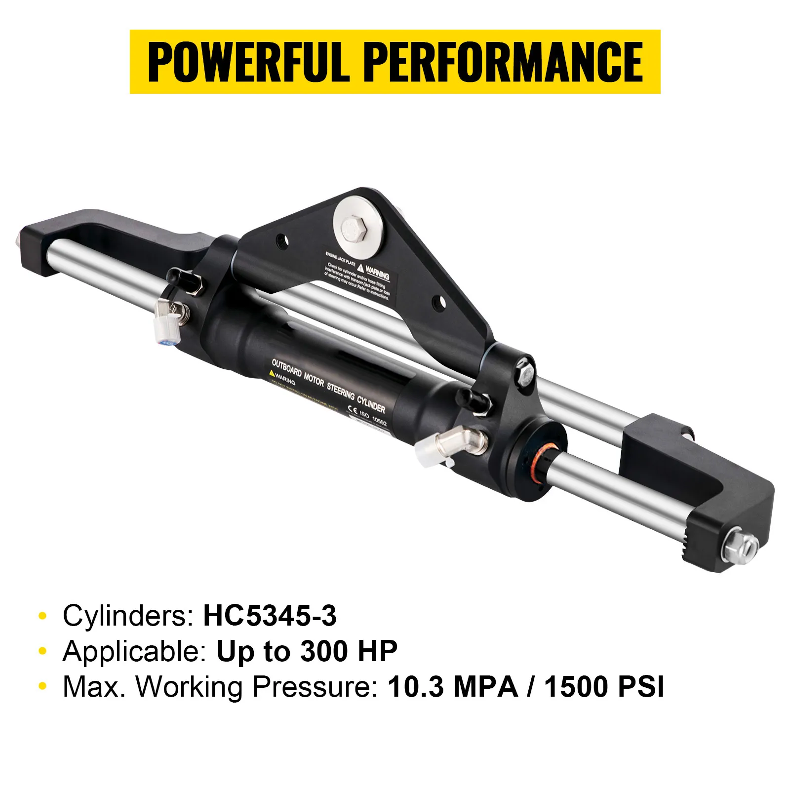 VEVOR hydraulic steering cylinder hc5345-3, powerful performance, up to 300 hp.