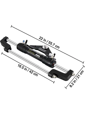 VEVOR hydraulic steering cylinder with dimensions 22x8.2x16.5 inches.