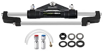 VEVOR hydraulic steering cylinder with fittings, hoses, and mounting hardware.