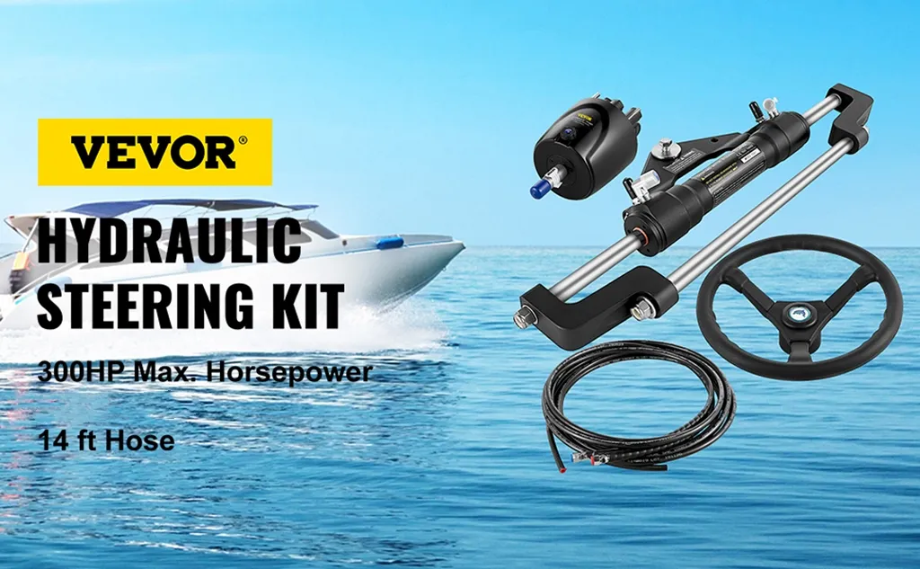VEVOR hydraulic boat steering kit with 14 ft hose for 300hp max horsepower.