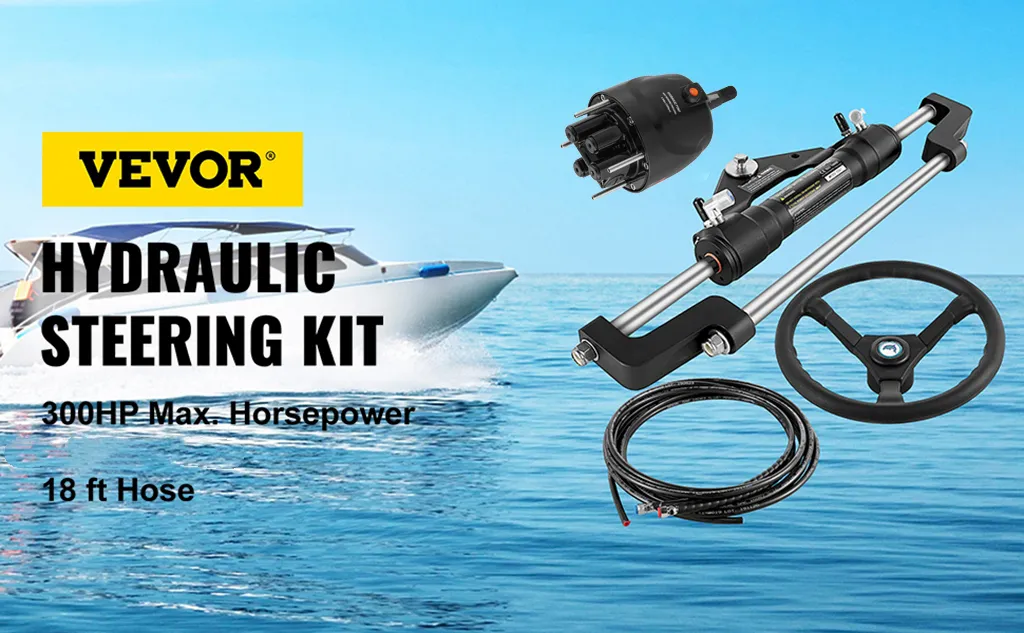 VEVOR hydraulic boat steering kit with 300hp max horsepower and 18 ft hose