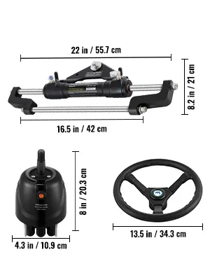 VEVOR hydraulic boat steering kit includes a cylinder, a helm, and a steering wheel.