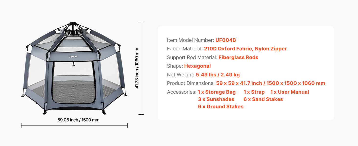 VEVOR Baby Playpen, Pop Up Toddler Playpen with Canopy
