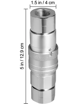 VEVOR skid steer hydraulic quick connect in silver, 5in tall, 1.5in diameter.