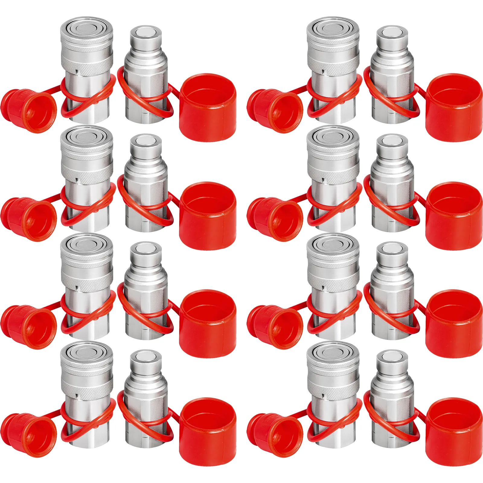 VEVOR skid steer hydraulic quick connect fittings with red protective caps.