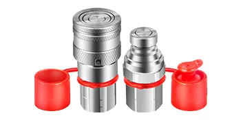 VEVOR hydraulic couplers with red dust caps for secure and efficient connections.