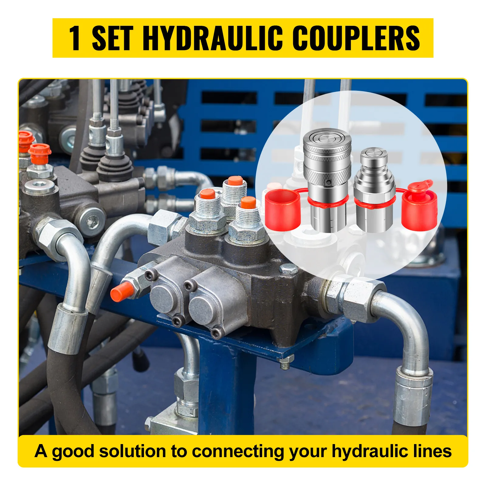 VEVOR hydraulic couplers set for efficient hydraulic line connections.