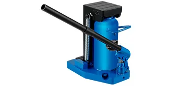 Gato hidráulico de pie VEVOR azul con mango largo y base resistente.