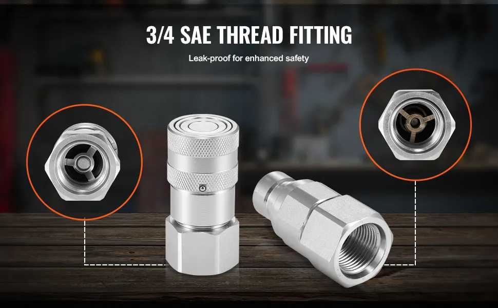 3/4 sae thread fitting VEVOR hydraulic couplers, leak-proof design for enhanced safety.