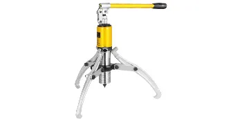 VEVOR hydraulic gear puller with yellow pump handle and silver claw arms.