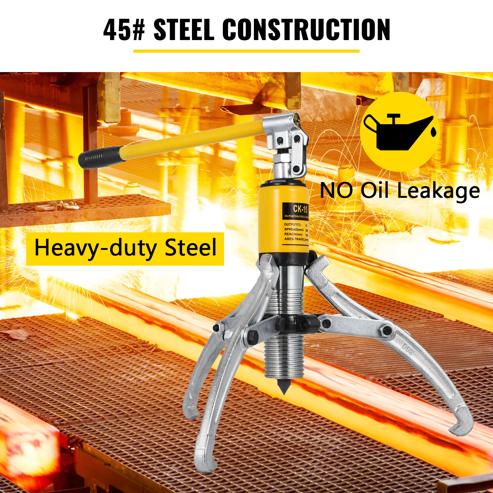 VEVOR hydraulic gear puller with 45# steel construction and heavy-duty design.