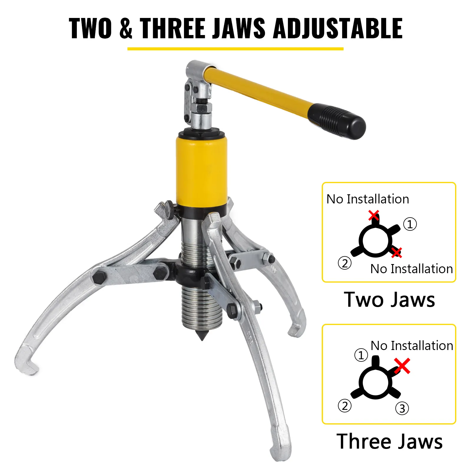 VEVOR hydraulic gear puller with adjustable two and three jaws.
