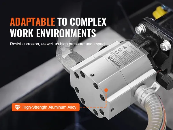 VEVOR hydraulic log splitter pump in high-strength aluminum alloy, adaptable to complex work environments.