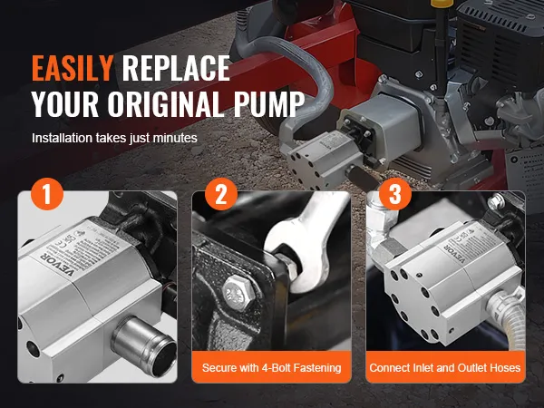 easily install the VEVOR hydraulic log splitter pump with 4-bolt fastening and hose connections.