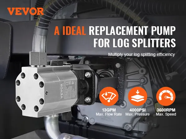 VEVOR log splitter pump kit with 13 gpm flow rate, 4000 psi pressure, and 3600 rpm speed.