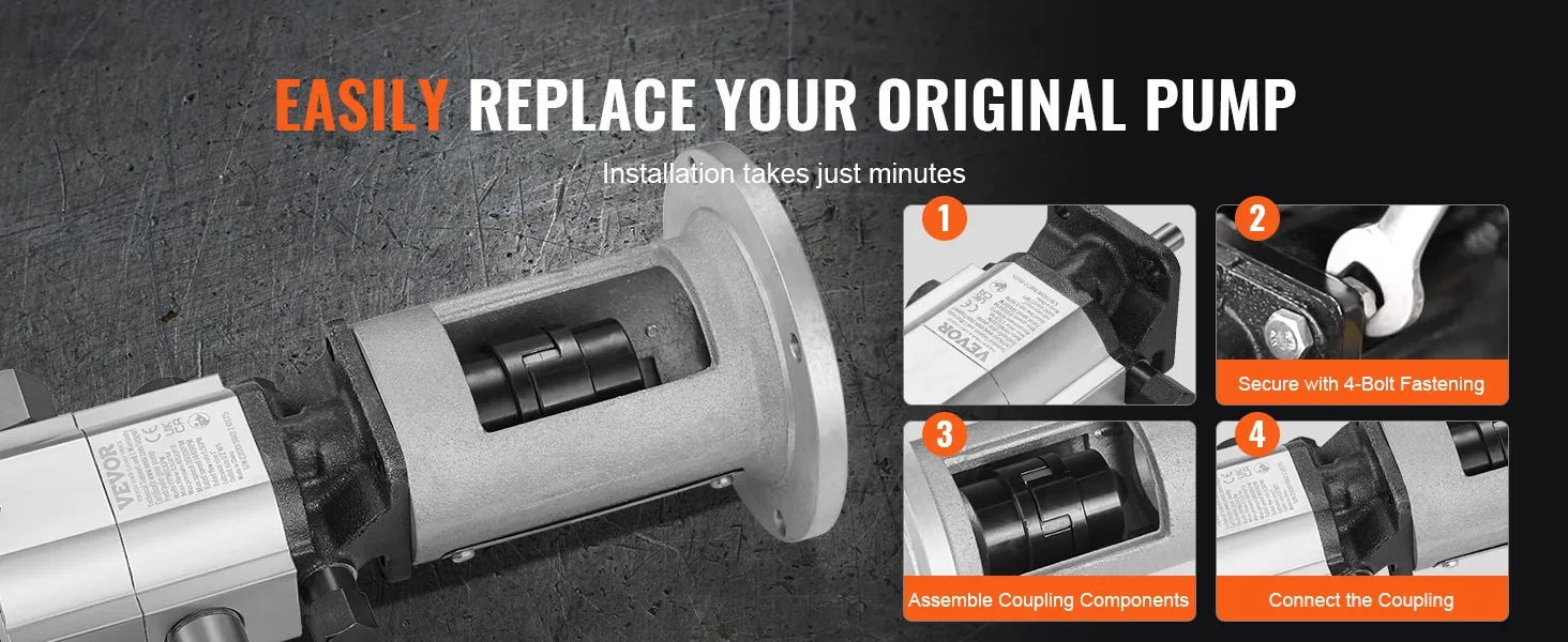 easily replace your original pump with VEVOR log splitter pump kit, installation in minutes.