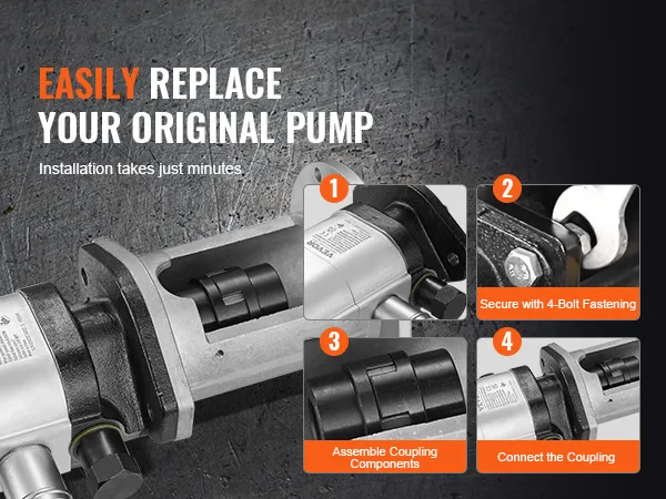 easily replace pump with VEVOR hydraulic log splitter kit, install in minutes, secure with 4-bolt fastening.