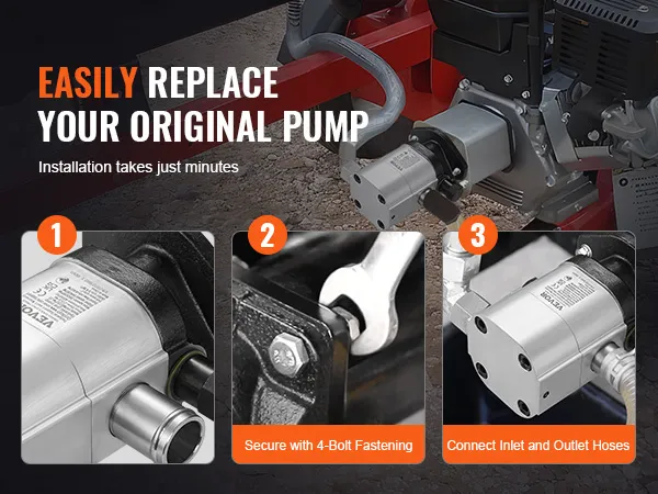 easily replace your original pump with the VEVOR hydraulic log splitter pump. simple 3-step installation.