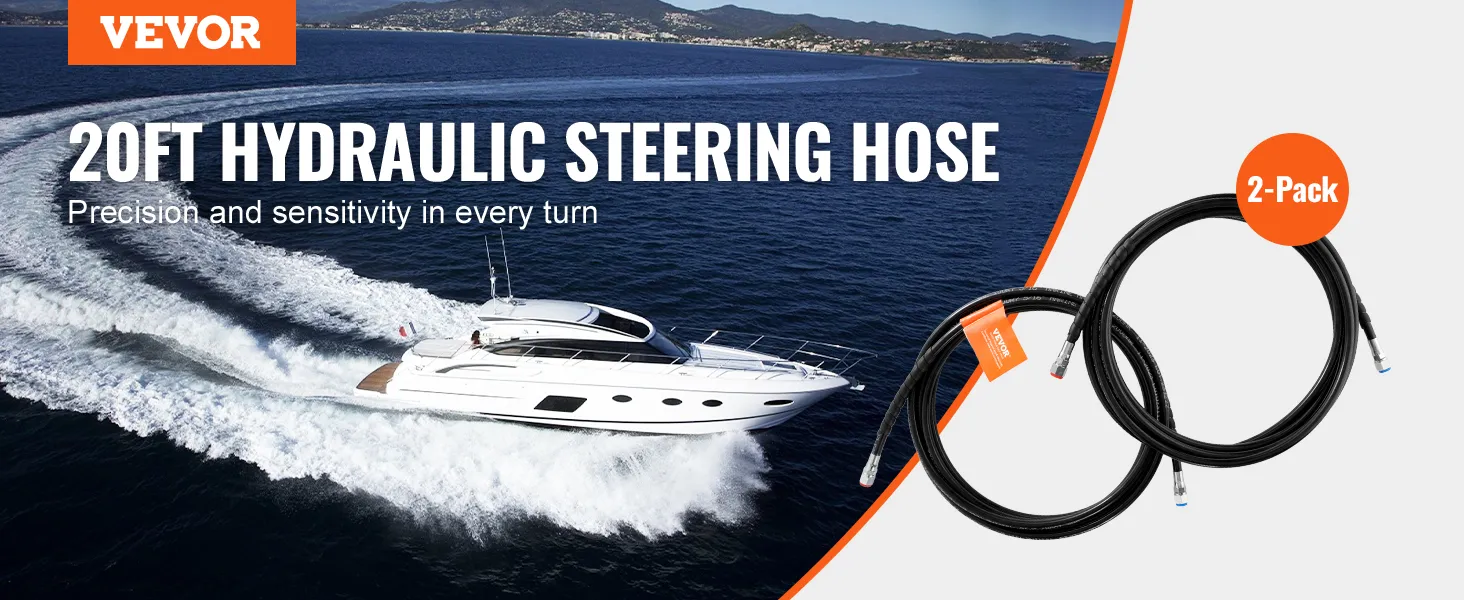 VEVOR hydraulic steering hose 20ft, 2-pack for precise marine navigation.