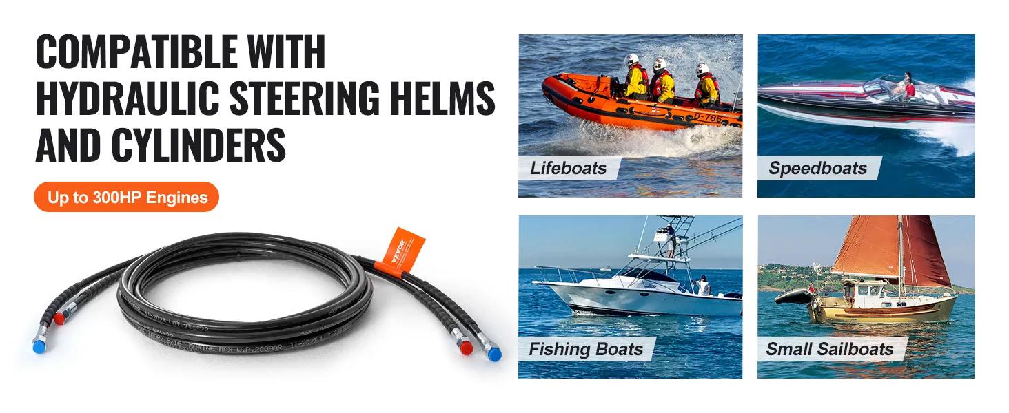 VEVOR hydraulic steering hose compatible with lifeboats, speedboats, fishing boats, small sailboats.